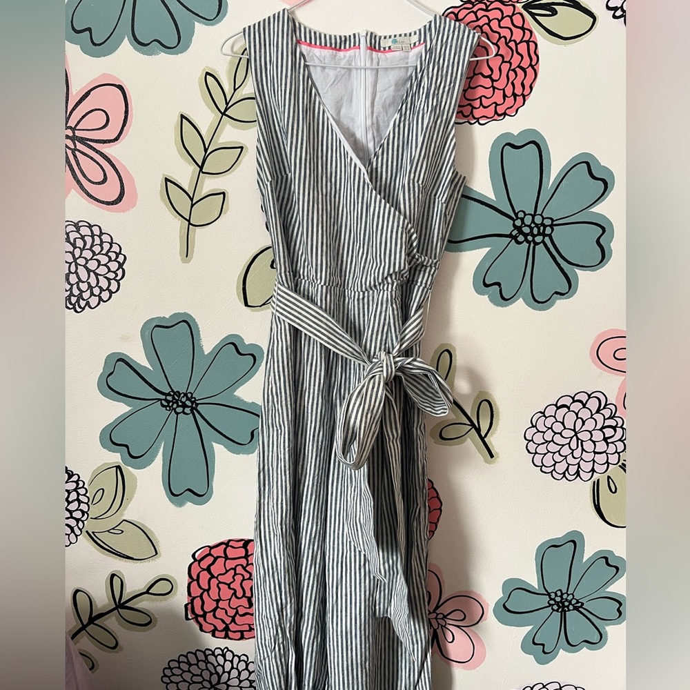 Boden Striped Wide Leg Ankle Wrap Jumpsuit size 8
